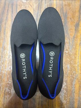 Rothy's Women’s  Black Slip-On Loafers with Blue Trim